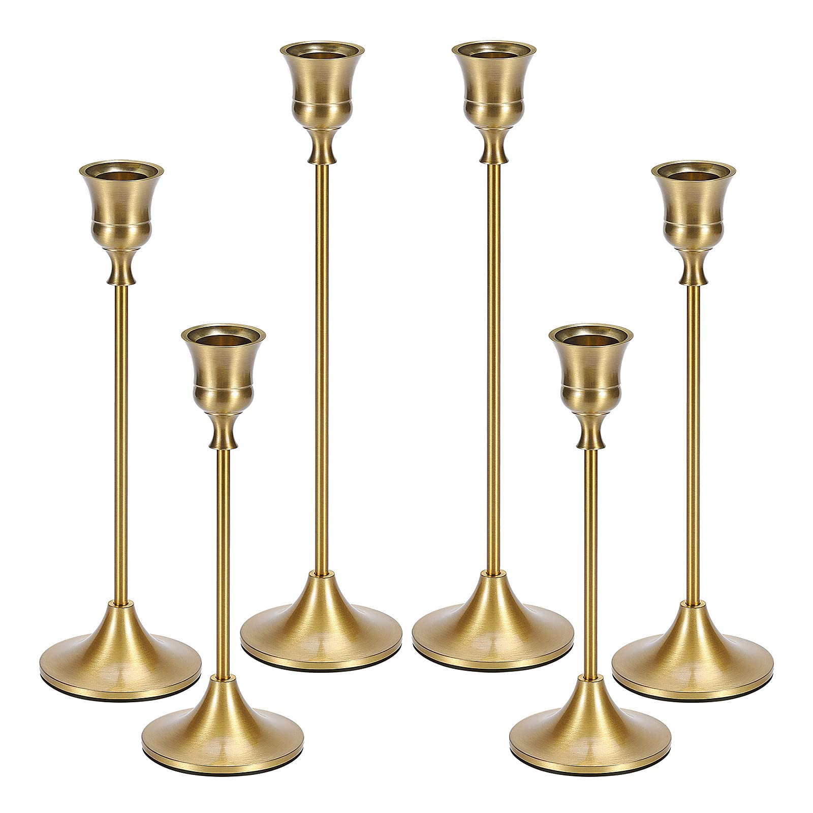 Photo 1 of Dianjingjumei Candle Holder Gold Candlestick Holder - Taper Candle Holders Brass Candlestick Holders Set of 6 Fireplace Decor Candelabra Table Décor Pillar Candle Holder for Wedding