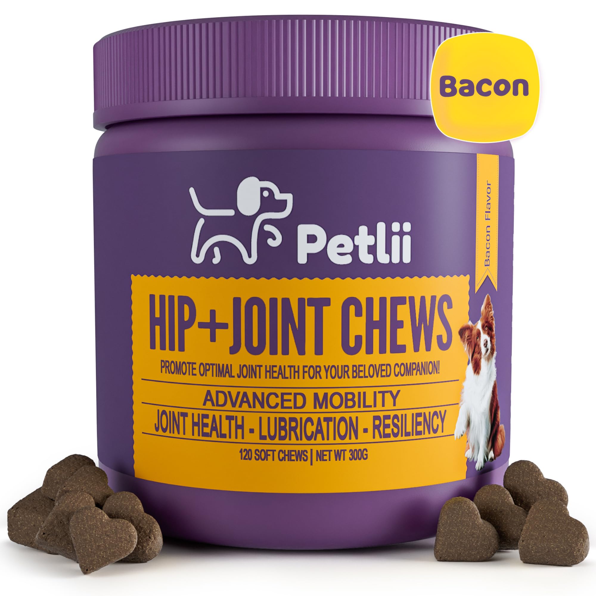 Petlii HIP and JOINT CHEWS - Dog Joint Supplements for the maintenance of Cartilage, Hips & Joints. Combines Glucosamine, Chondroitin and MSM in a convenient chew for Senior and Adult dogs - 120 Chews