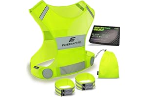 FREEMOVE Reflective Vest - Running Gear + 2 Bands & Bag/Ultralight & Comfy Safety Vests for Running, Walking, Cycling