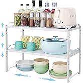 2 Pack 11” Width Expandable Kitchen Cabinet Organizer Shelves, Heavy Duty Kitchen Countertop Organizers and Storage Rack, Stackable Metal Small Storage Shelf For Pantry Counter Cupboard Organization