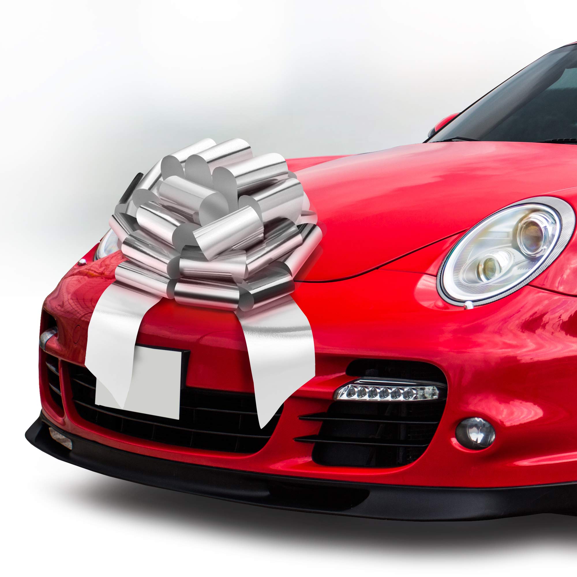 Zoe Deco - Big Car Bow - Silver, 18 Inch - Giant Car Bow for Birthday, Christmas, Wedding Reception, Surprise Party - Large Gift Wrapping for Huge Present