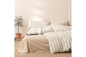 VM VOUGEMARKET Teen Boys Duvet Cover Set Twin,Greyish-Green Stripes Duvet Cover with 2 Pillowcases,Modern Cozy Washed Cotton Comforter Cover with Zipper Closure & Corner Ties 68"x90"(3pcs,Twin XL)