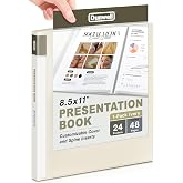 Dunwell Presentation Binder 24-Pocket, 8.5x11 Plastic Sleeves, Ivory | Presentation Book or Portfolio Binder displays 48 pages for documents, certificates, photos, and school projects.