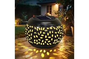 XINNOZI Solar Table Light Waterproof Outdoor & Indoor Lantern - Black Metal Retro Hollowed-Out Flickering Flame Tabletop Lights for Desk/Bedroom/Patio/Garden, Solar Powered Lamp Pathway Yard Garden Decor