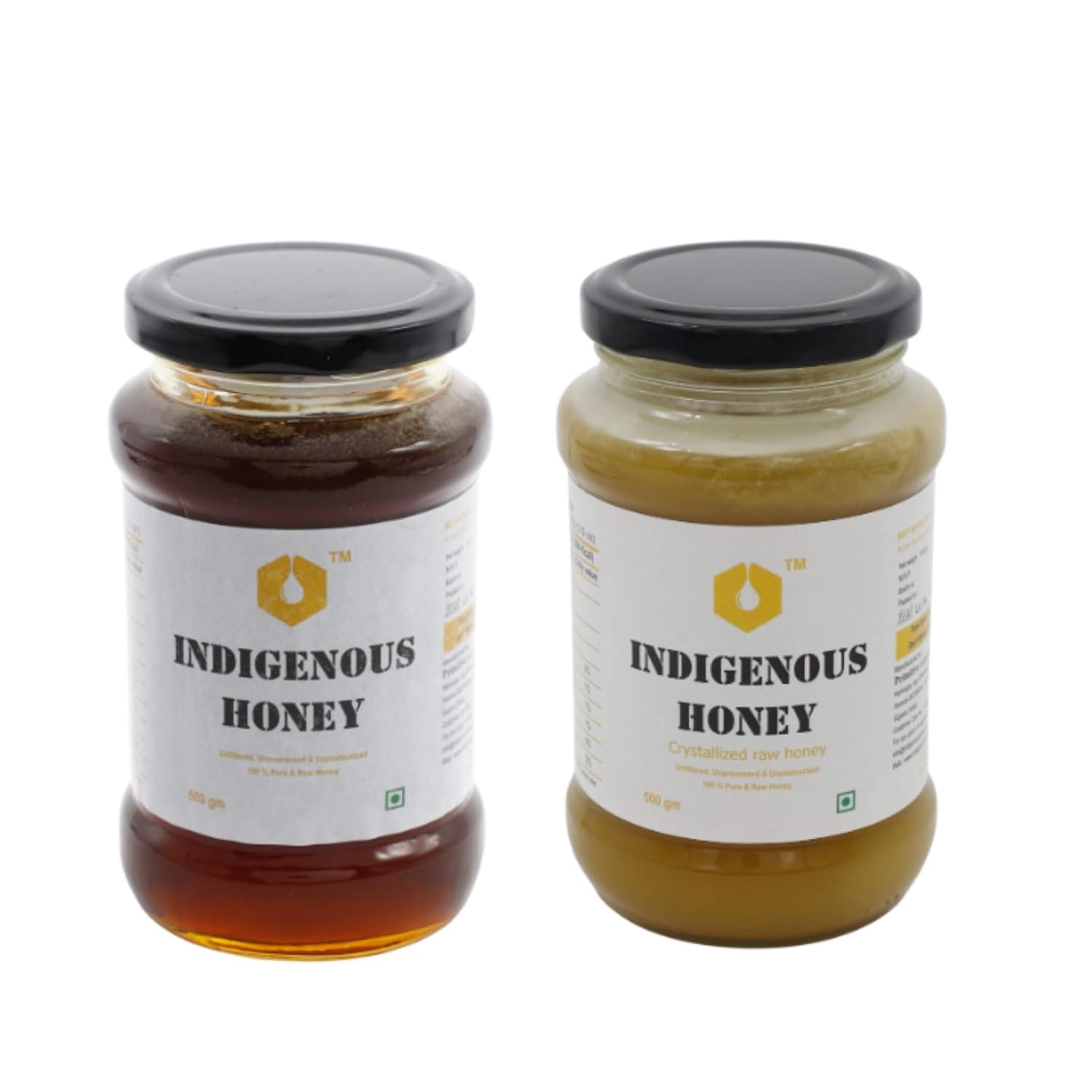 INDIGENOUS HONEY Combo Pack of Raw Natural Honey and Raw Crystallized Honey 500 Gram Each