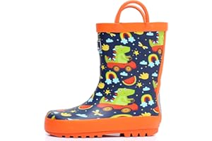 RAINANGEL Toddler Rain Boots with Easy-On Handles, Waterproof Rubber Kids Rain Boots for Girls and Boys, in Fun Printed & Colors Unisex-Child Outdoor Rain Boots