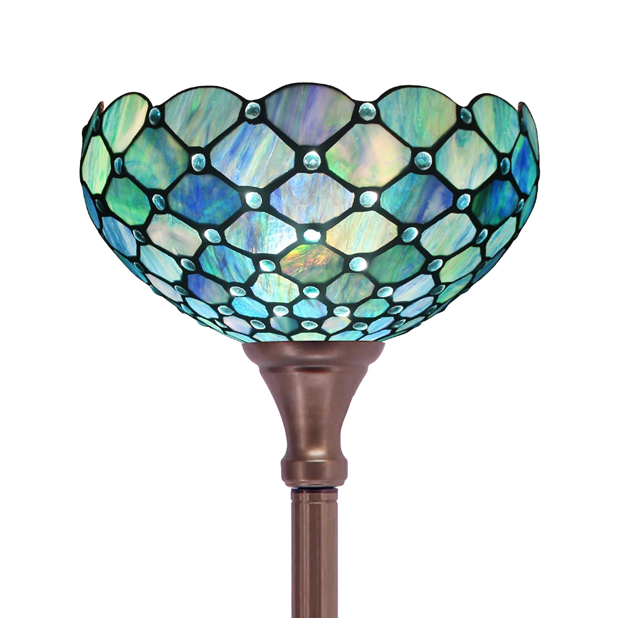 Photo 1 of ZJART Tiffany Floor Lamp Torchiere Stained Glass Torch Lamp 12X12X67 Inch Antique Standing Corner Light (Sea Blue Pearl)