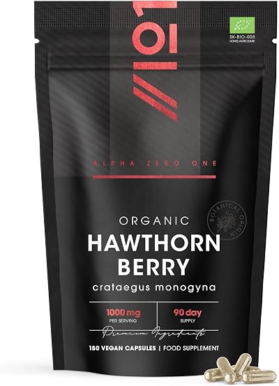 ALPHA01 Organic Hawthorn Berry 1000mg Vegan Capsules 180