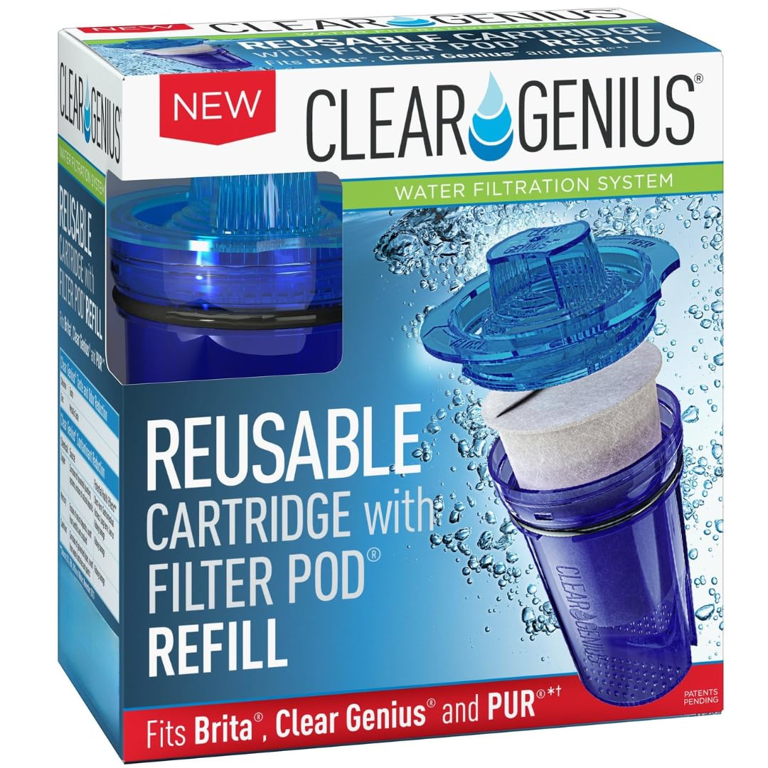Photo 1 of Clear Genius Reusable Cartridge with Filter Pod SU-11, Includes 1 Reusable Cartridge and 1 Filter Pod Refill, Filter Pods Last 2 Months, Blue, Fits Brita & Pur