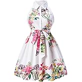 winkbay Women's Boho Floral Collared Dress Belted Button Front A Line Short Beach Sundress Wedding Guest Dresses