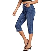 luvamia Capri Jeans for Women Trendy High Waisted Slim Split Hem Stretch Denim Jean Capris Cropped Pants Casual Summer