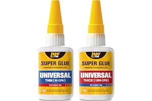Super Glue Thin and Thick Liquid CA Glue Clear 60 Gram, All Purpose Superglue Cyanoacrylate Adhesive for Shoe Repair Ceramic 