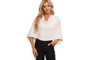 PULI Women Capri Poncho Sweater Slimming Fit Cropped Versatile Shawl Soft Knit Wraps Cowl Neck Short Tops