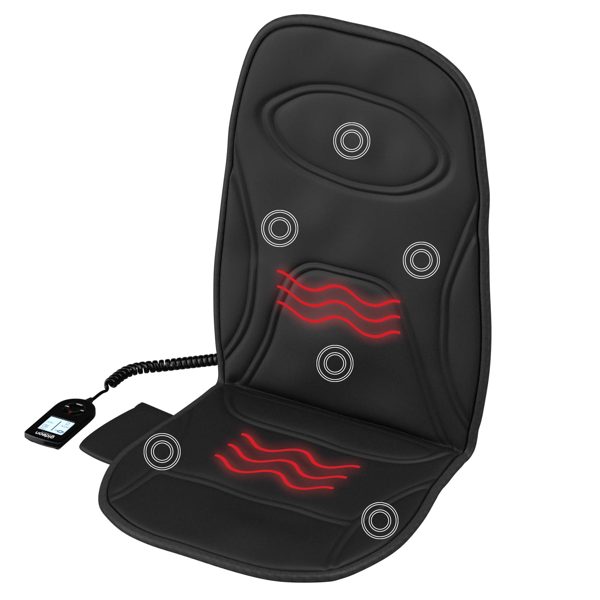 Gideon Powerful Vibrating Massager Seat Cushion for Back, Shoulder and Thighs with Heat Therapy / 8-Massaging Programs - Massage, Relax, Sooth and Relieve Thigh, Shoulder and Back Pain