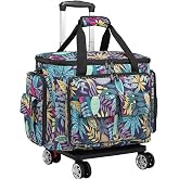 Sewing Machine Case with Wheels, Rolling Sewing Machine Tote Bag | with Removable Bottom Pad &amp; Multiple Storage Pockets, Compatible with Singer, Brother, Janome