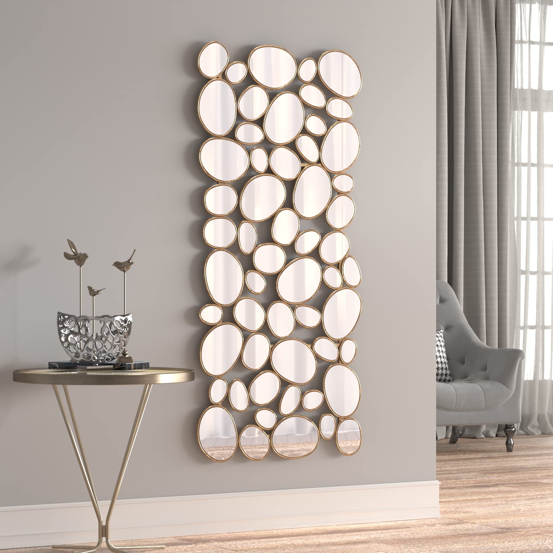 Photo 1 of NXHOME Gold Wall Mirrors Decorative - 23x51 Inch Large Living Room Mirrors for Wall Decor, 55 Piece Multi-Size Pebble Design Metal Framed Accent Mirror for Modern Entryway, Home Decor