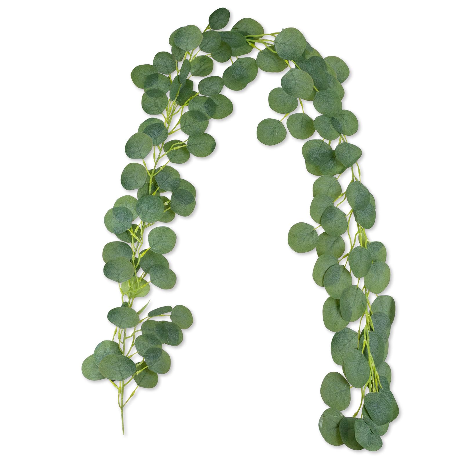 AIOR 1 Strand Artificial Eucalyptus Garland, 6.5ft Artificial Plant Fake Leaves Greenery Faux Hanging Vine Indoor Outdoor for Wedding Table Garden Backdrop Arch Wall Room Decor