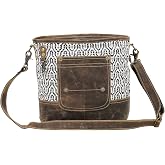 Myra Bag Geometric Purse for Women - Canvas Bag with Buffalo Leather Detailing, Black and White Boho Handbags for Women