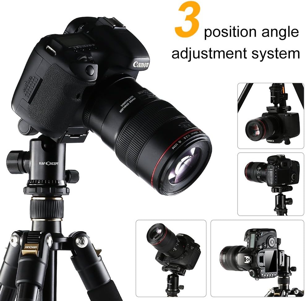 K&F Concept 62'' DSLR Tripod, Lightweight and Compact Aluminum Camera Tripod with 360 Panorama Ball Head Quick Release Plate for Travel and Work (TM2324 Black) : Camera & Photo