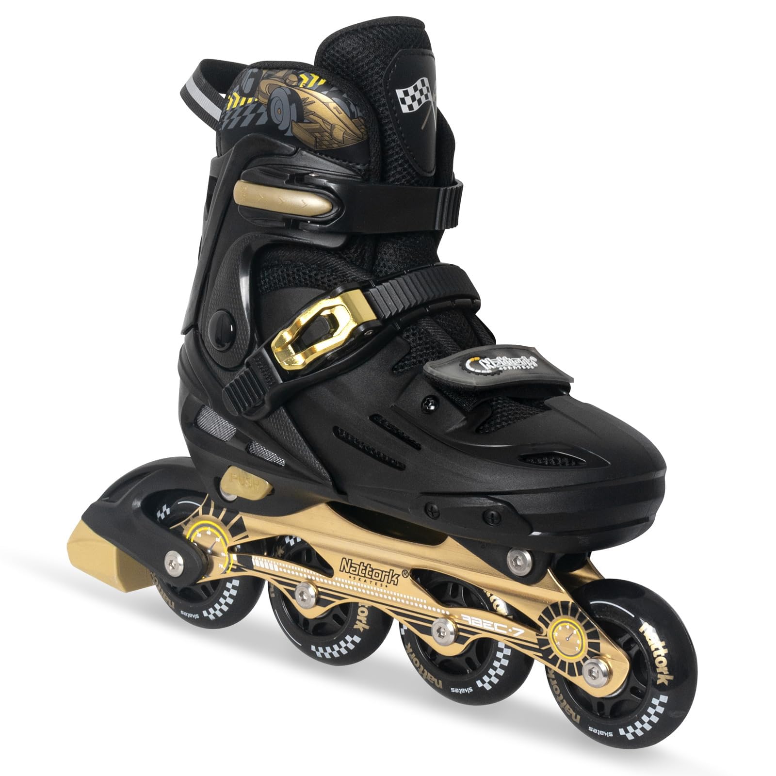 Photo 1 of Kids Inline Skates Cool Racing Car Decoration Blades Roller for Boys Girls - Golden for Teenagers Youth Age 10 11 12 - Adjustable All Light up Wheels Indoor Outdoor Birthday Gift for Son and Grandson