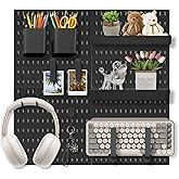 Pegboard Wall Organizer Set – 4 Peg Boards with Hooks & Shelves – Office, Kitchen, Gaming Room Desk Pegboard Storage – Peg Board Wall Display Rack (Black)