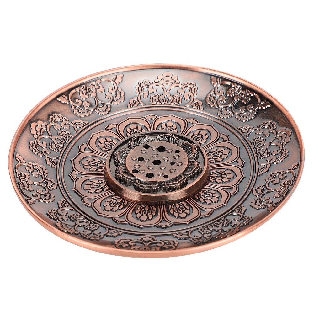 Incense Burner, Home Alloy Incense Plate Catcher Flower Statue Censer Plate with 9 Holes Stick Incense Holder