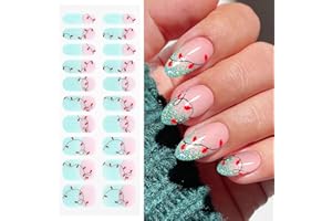 JMEOWIO Gel Nail Stickers Christmas French Tip Semi Cured Gel Nail Strips Wraps UV/LED Nails Art Design Decoration Accessories