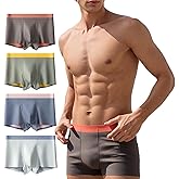 LEOMOSTE Young Men's 2-in-1 Dual-Side Striped Underwear Modal Microfiber Trunks Moisture-Wicking Stretch Boxer Briefs 4-Pack