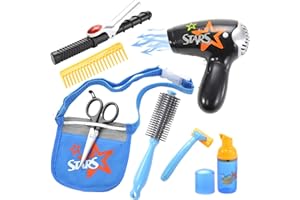 POWERTRC Pretend Beauty Fashion Salon Playset | Hairdryer Curling Iron | Tool Belt | Styling Accessories | Kids Fashion Toy, Barber Shop Pretend Playset for Boys and Girls