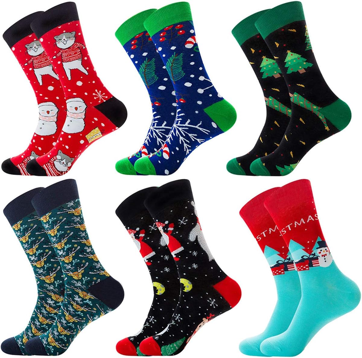 Christmas Socks6 Pairs Men's Fun Dress Socks Patterned Crew Colorful Christmas Socks For Men