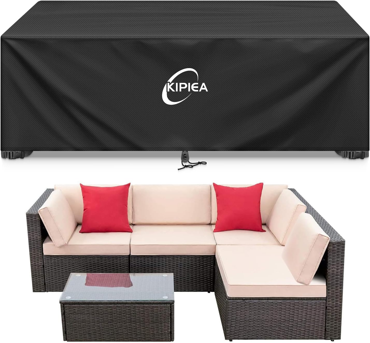 Kipiea Patio Furniture Covers Waterproof Winter, Heavy-Duty 420D Outdoor Patio Table Set Covers, Rectangular Outdoor Sectional Couch Covers (78" L x 58" W x 28" H)
