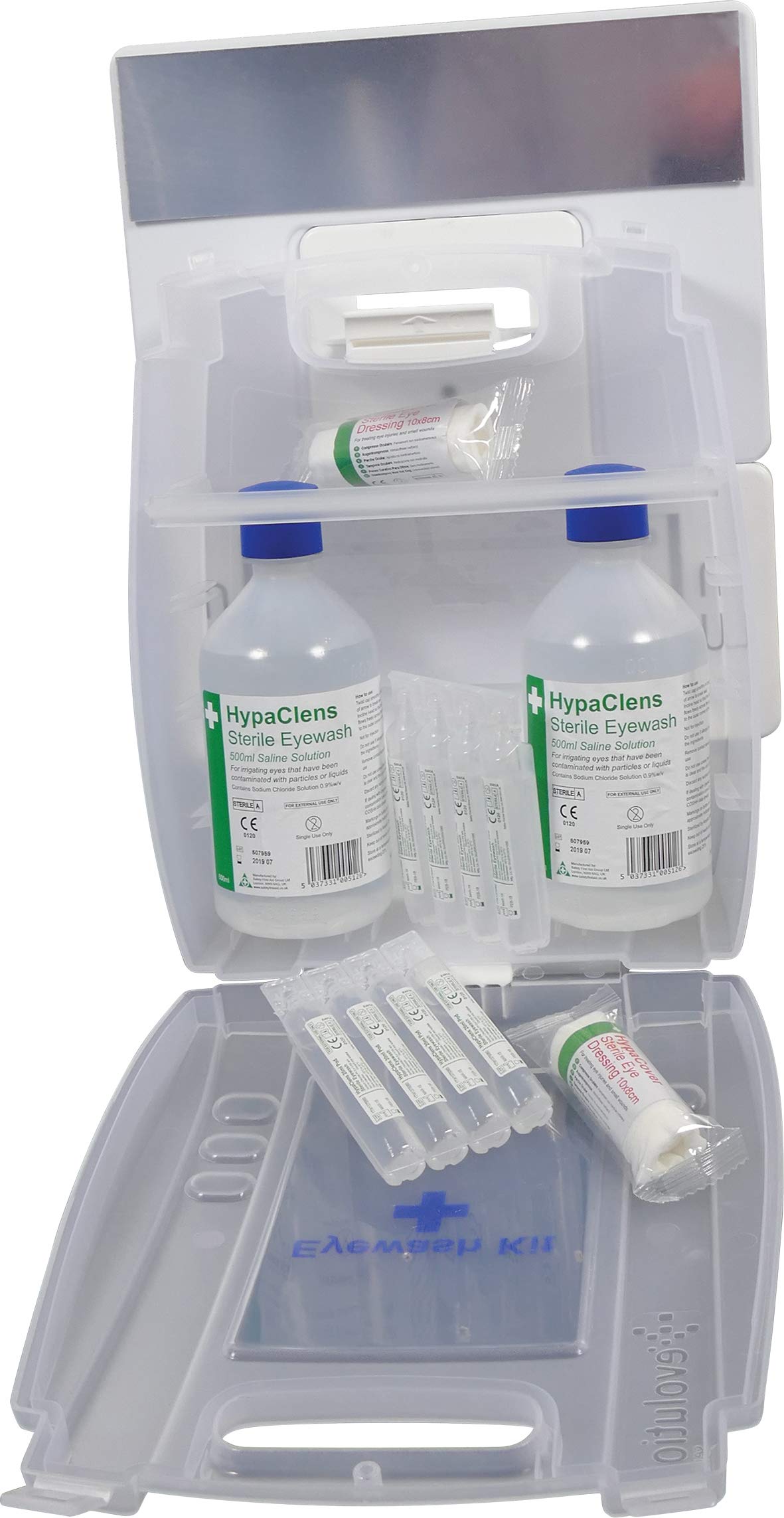 Safety First Aid Group Evolution Plus 2 x 500 ml Sterile Saline Eye Wash Kit with 8 Eyewash Pods and Mirror