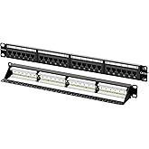 FGB 10Gbps Cat6A Patch Panel, 24-Port RJ45 Ethernet | for 19" Rackmount or Wall Mount, 1U Network Panel for Gigabit Networks
