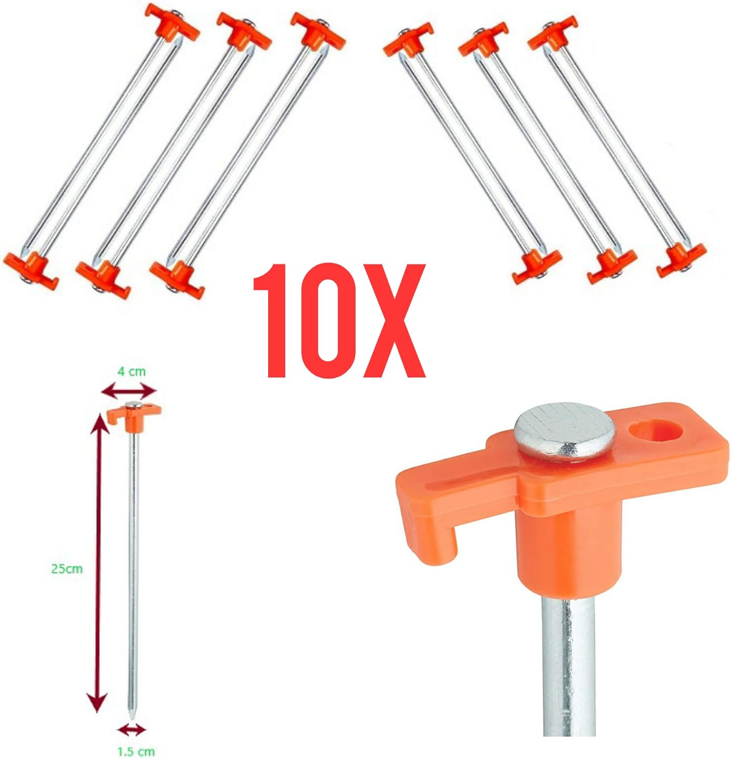 ADEPTNA Large Heavy Duty Storm Proof Pack of 10 Galvanized Steel Rust