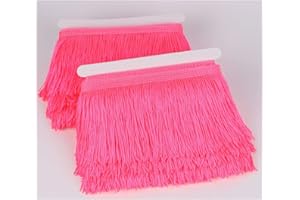 Heartwish268 Fringe Trim Lace Polyerter Fibre Tassel 4inch Wide 10 Yards Long for Clothes Accessories Latin Wedding Dress DIY Lamp Shade Decoration Black (Fluorescent Peach)
