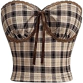SOLY HUX Women's Plaid Tube Tops Lace Trim Bow Strapless Sleeveless Summer Going Out Crop Top