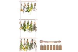 PROTITOUS 3Tier Herb Drying Rack Flower Drying with 25PCS Brown Gift Tags and 32ft Natural Jute Twine herb Dryer,Herb Drying Rack,Hanging Herb Dryer Rack, Ivory