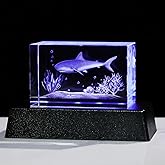 Movdyka 3D Crystal Shark Figurines with Colorful Light Base Sharks Statue Gifts for Shark Lovers Women Men Kids Christmas Ornament Glass Paperweight Decor