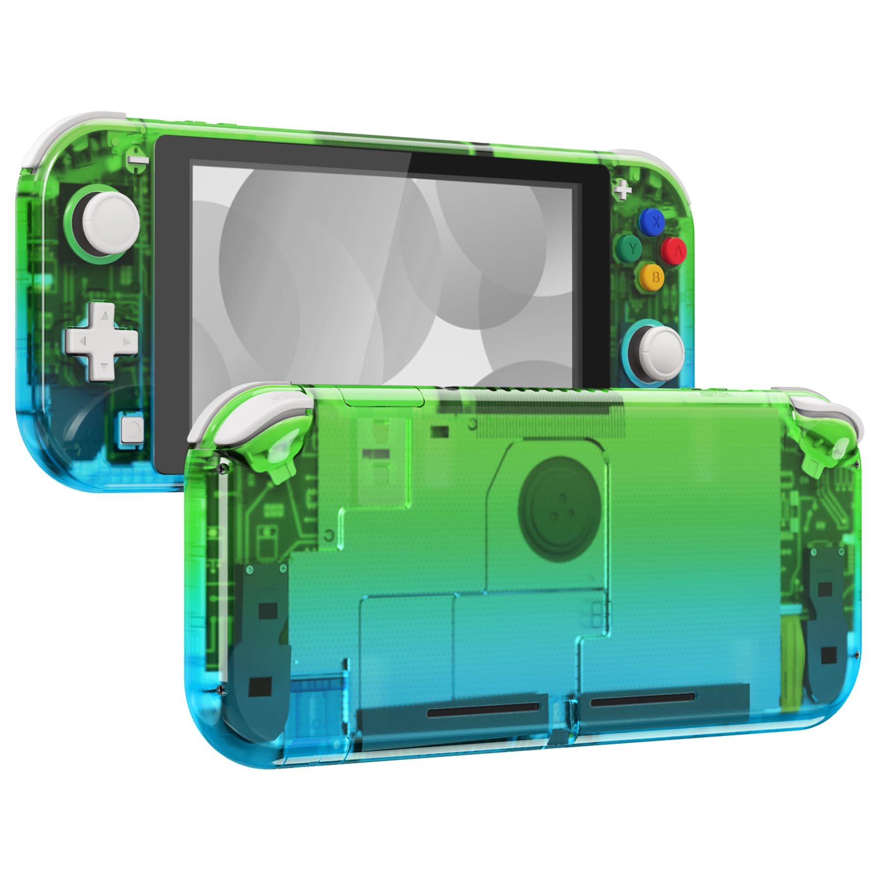 eXtremeRate Carcasa de repuesto para Nintendo Switch Lite, color verde translúcido, color verde y azul, carcasa para controlador de mano NSL con protector de pantalla, funda personalizada para Nintendo Switch Lite