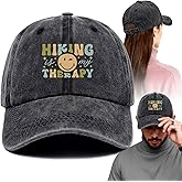 Hiking is My Therapy Funny Printed Cotton Baseball Cap Adjustable Retro Washed Lightweight and Breathable Unisex Outdoor Sport Sun Hat, Gifts for Hiker Camper Lover Dad Mom Friend Coworker Boss Black