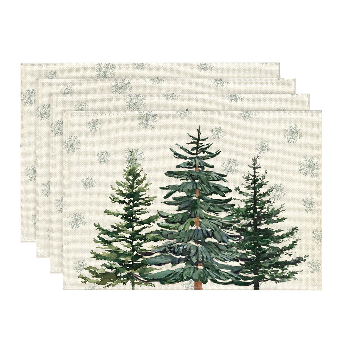 Artoid Mode Pine Trees Snowflakes Christmas Placemats Set of 4, 30 x 45cm Seasonal Winter Xmas Holiday Vintage Washable Table Mats