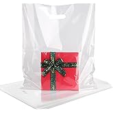 HOIIOH 50 Pack Large Clear Plastic Shopping Bags with Die-Cut Handles, 15 x 18 Inch, 1.75 Mil Thick Retail Gift Bags for Events, Clothing & Boutiques