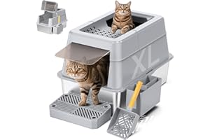 Stainless Steel Litter Box with Lid, XL Closed Metal Kitty Litter Box with Flip Lid for Big Cats, Extra Large Covered High Si