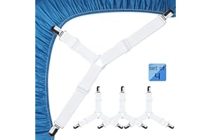 JBYAMUS Bed Sheet Straps, Easy to Install Bed Sheet Clips, Fitted Sheet Clips Sheet Straps, Say Goodbye to The Messy Sheets (White-4 Pcs)