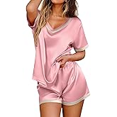 Ekouaer Silk Pajamas for Women Short Sleeve Satin Sleepwear Soft 2 Piece Pjs Shorts Set Loungewear,S-XX