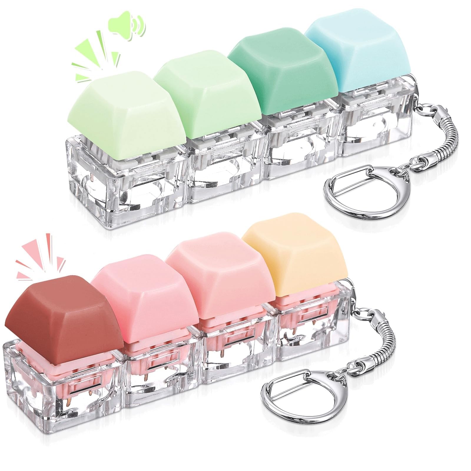 2Pcs Keyboard Fidget Toy, Fidget Toys, Quality and Built to Last, Clicky Fidgets Toy, Portable Fidgets Keyboard 4 Buttons with Keychain, Fashionable Functional Gifts for Adults and Kids (Warm B)