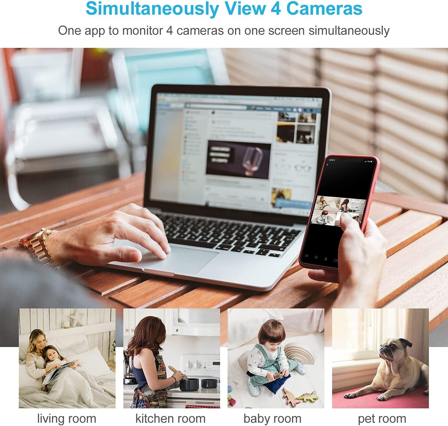 litokam 2K Indoor Security Camera, Cameras for Home Security with 360°Motion Detection, WiFi Baby Monitor for Baby/Elder/Dog, Pan/Tilt Pet Cam with Phone APP, IR Night Vision, 2-Way Audio, 4 Pack