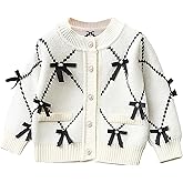 YETANLID Toddler Girls Cardigan Sweater Button Knit Sweater Kids Bowknot Size 2-7T
