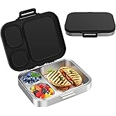 Pawtong Stainless Steel Bento Lunch Box for Kids | 3-Compartment Lunch Box Container Kids | 100% Leakproof, Eco-Friendly, Perfect Portion Control for Kids&Adult Healthy Meals (Black)