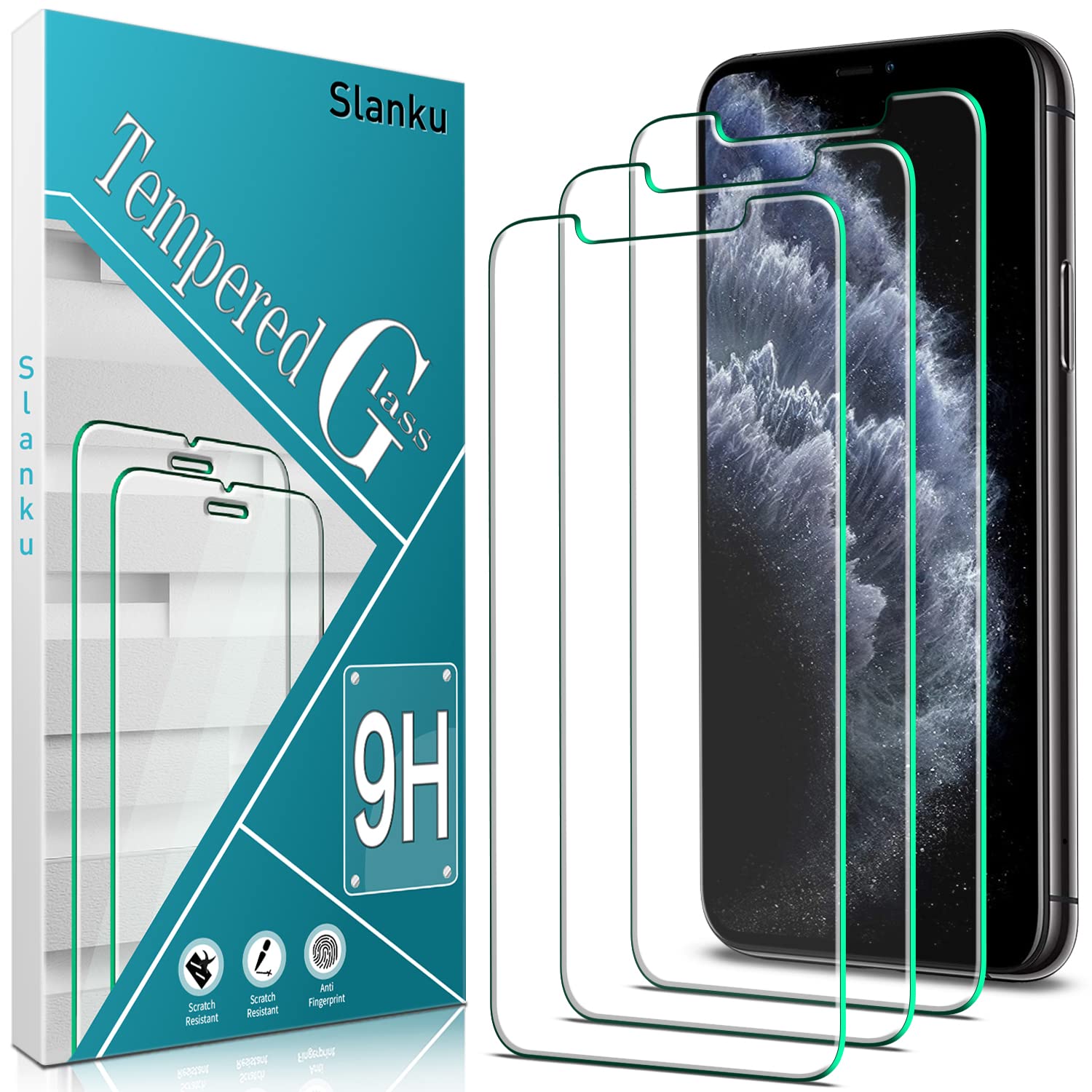 Slanku 3 Pack Screen Protector for iPhone 11 Pro Max, iPhone XS Max, 6.5-inch, 9H Tempered Glass Film, Full Coverage, Anti Scratch, Case Friendly, NO Bubble